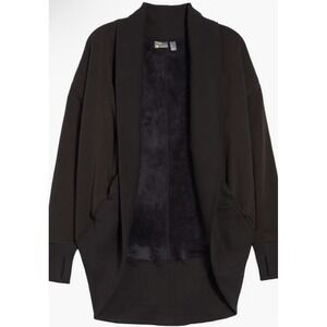 Zella Womens Amazing Cocoon Cotton Cardi‎ Shawl Collar Thumb hole Cuffs Black Sm